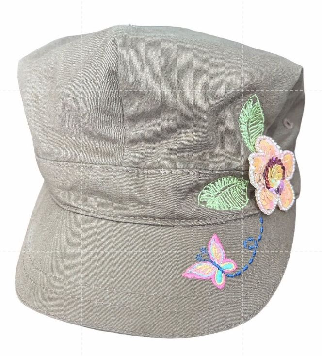 The Children's Place Cotton Cap Sequins Flower Embroidered Butterfly Size 7-8