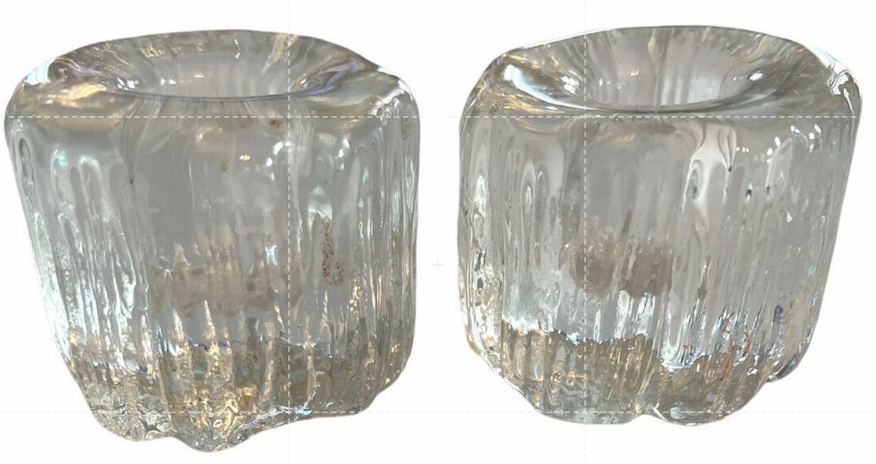 Vintage Ice Art Glass Candleholders MCM 70’s Scandinavian