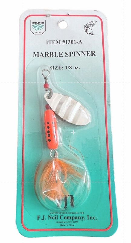 Dolphin Marble Spinner Sz. 1/8 oz on Original Backing #1301-A NOS Fishing Lure
