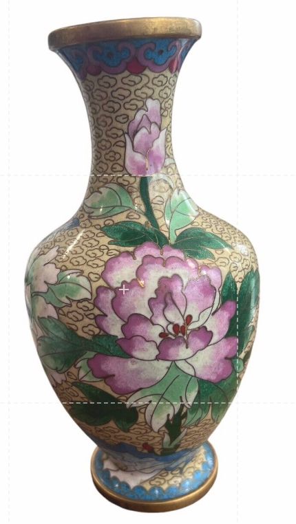 Vintage Chinese Cloisonné Butterfly Flower Motif Brass Vase Grand Millennial