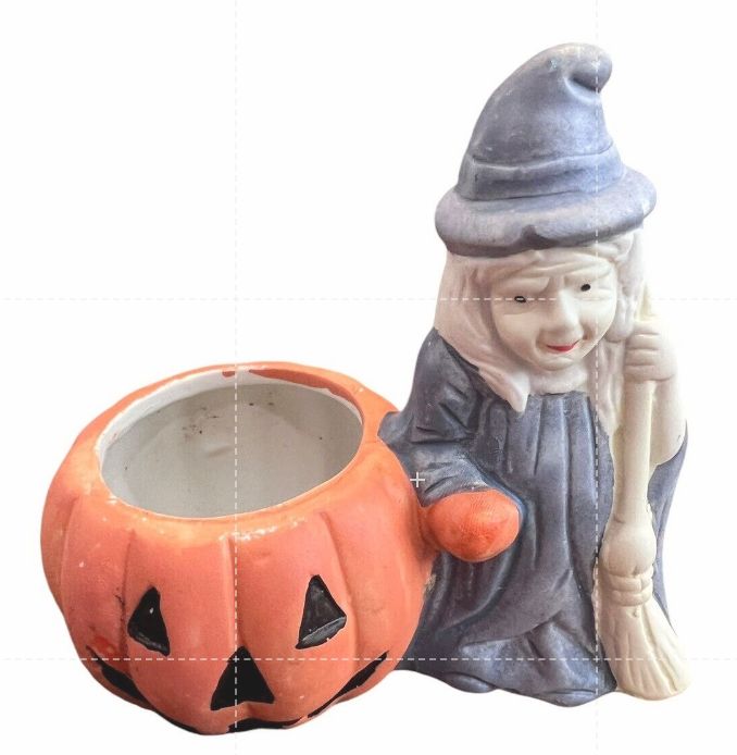 VTG HALLOWEEN Witch Jack O’ Lantern Tea light Holder Hand Painted