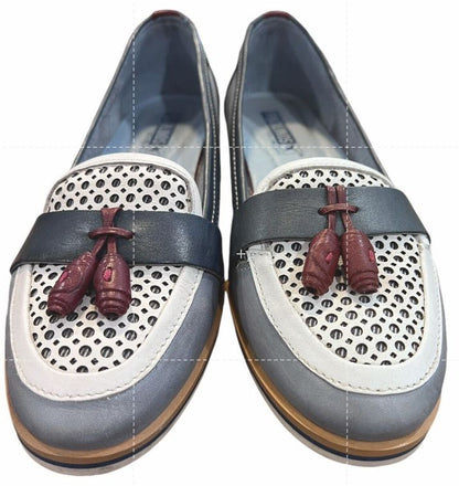 Size 6.5 7 (37) Women's Pikolinos Henares Loafer Blue Cream Tassel EUC