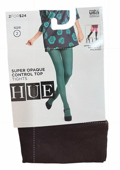 Hue Super Opaque Tights Smooth Control Top Size 2 5'5" - 6'0" Espresso 90 Den