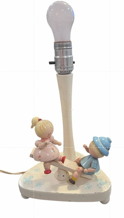 Vintage 1960s Wooden Nursery Lamp Young Designs Inc Boy/Girl Tested Works NY USA