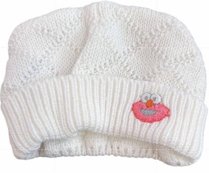 Vintage Elmo White Knit Baby Hat Beanie 0/9 Mos Sesame Street Acrylic