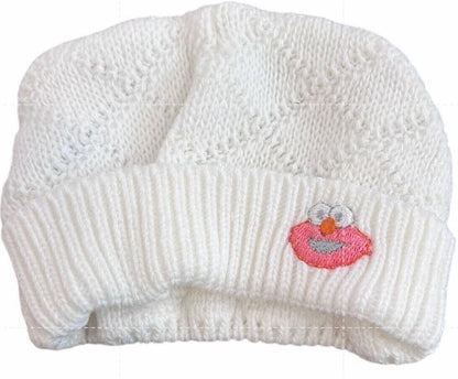 Vintage Elmo White Knit Baby Hat Beanie 0/9 Mos Sesame Street Acrylic