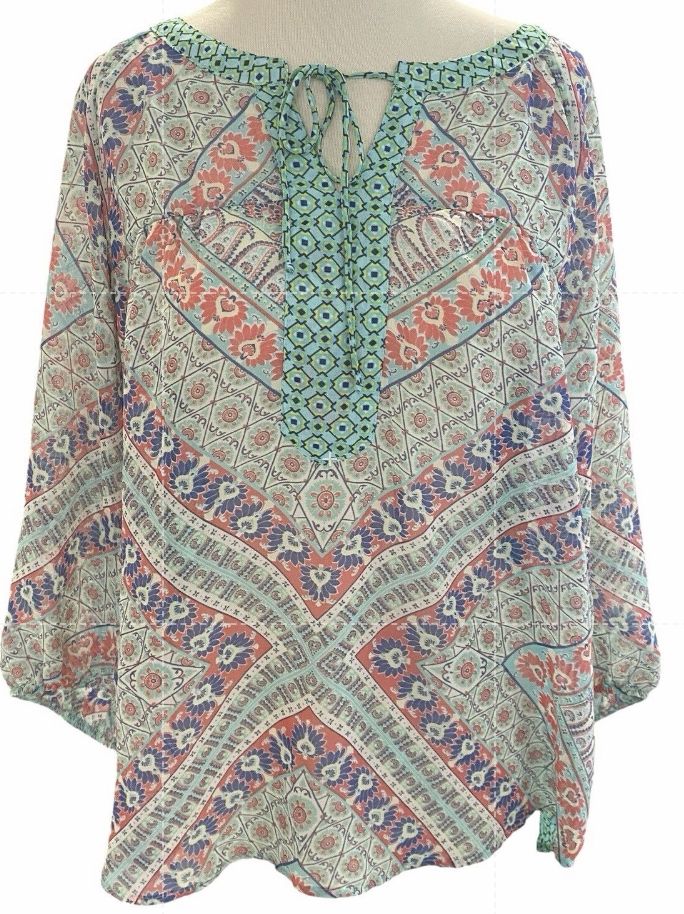 Size M Anthropologie Fig and Flower Floral Lace Boho Peasant Top Blouse Shirt Tu
