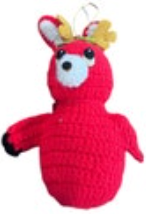 Crochet Handmade Reindeer Christmas Tree Ornament Kitschy Vintage 6”