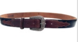 Vintage 1995 JUSTIN Western Black Brown Leather Belt Cowboy Silver Tone Buckle