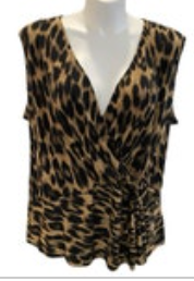 3X Joe Fresh Animal Print Stretch Wrap Fitted Style Sleeveless Blouse Top Shirt