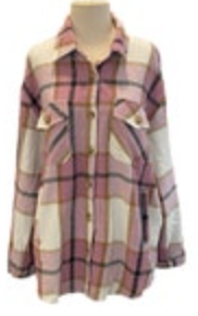 Size Large Jodifl Plaid Flannel Shacket Pink Brown Button Up Shirt Gorpcore