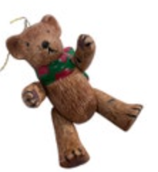 Ceramic Teddy Bear Christmas Ornament Scarf Articulated Jointed Handpainted 4”