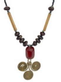 Brass Amber Color Pendant Necklace Handmade Africa Beaded 20”