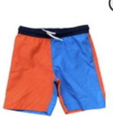 Size Small (4) Lands End Kids Navy Swim Trunks Swimsuit Blue Orange Color Block
