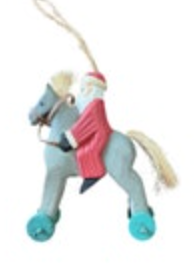 Santa Claus Rocking Horse Wooden Christmas Ornament Holiday Hand Painted