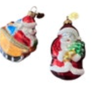 Dept 56 Blown Glass Christmas Ornament Santa Claus Sleigh Set Of Two 2.5”