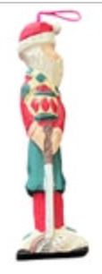 Santa Claus Golf Carved Wood Christmas Ornament Holiday Primitive Painted