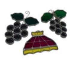 Vintage Lamp Shade And Grapes Stained Glass Sun Catchers 3 Piece Set