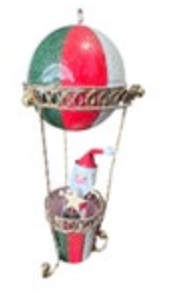Metal Santa Claus Hot Air Balloon Christmas Ornament Holiday Painted
