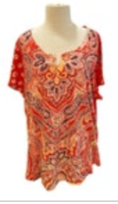 Size 2X Lucky Brand Boho Paisley Tunic Top Shirt Pullover Women’s Pinkish Red