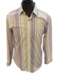 Size Medium BUGATCHI Classic Fit Multi Stripe LS Shirt Flip Cuff 100% Cotton