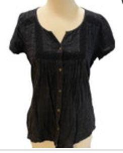 Size Small Prana Women's Cap Sleeve Black Boho Blouse Shirt Top