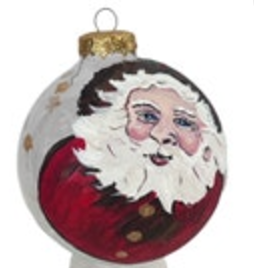 Santa Claus Ornament Christmas Holiday Clear Glass Handpainted Large Ball Signed