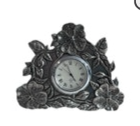 Vintage Lenox Kirk Stieff Pewter Quartz Clock Floral Poppy Desk Table Travel