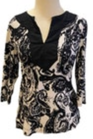 Size Small Lauren Ralph Lauren Black White Paisley Tunic Shirt Blouse