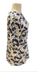 Size 12 Womens 100% Silk Blue Hat Print Fun Pullover Blouse Travel Wear Malouf’s