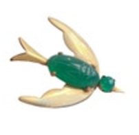 Vintage Wire 1/20 12K GF Jade Cabochon Filigree Bird Brooch Gold Tone