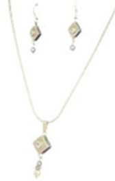 925 Sterling Silver CZ Pendant Necklace Dangle Earrings Set Faux Pearl