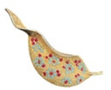 ART Signed Arthur Pepper Blue Red Rhinestone Leaf Brooch Gold Tone Pin