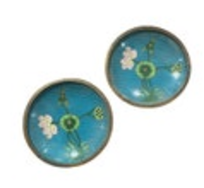 2 Chinese Export Cloisonne Enamel Blue Low Bowl Trinket Dish Lotus Flowers