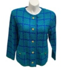 Vintage Castleberry Blue Green Plaid Boucle Tweed Blazer Jacket Size 18