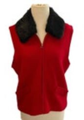 Large Vintage Tally Ho Red Wool Zip Front Vest Top Removable Fur Collar Holiday