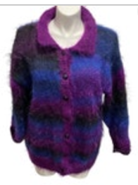 Vintage Handknit Mohair Wool Heather Designs Scotland Purple Blue Sweater Jacket