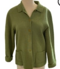 Eileen Fisher Green 109% Wool Button Down Jacket Womens Petite Small PS