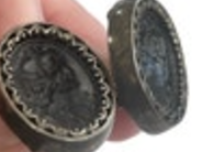 Vintage Davinci Sterling Silver and carved onyx Cufflinks Roman Image