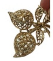 Vintage Gold Tone Crystal Glass Pearl Leaf Berries Pin Brooch Bling