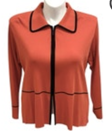 L Exclusively Misook Cardigan Jacket Women’s Coral Orange Zip Black Trim