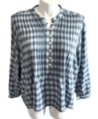 Wrap London Womens Blouse Top Size 14 Blue Check Pleated Tunic Balloon Sleeve