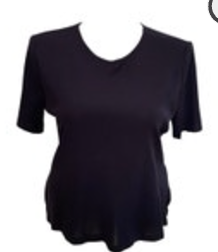 Exclusively Misook Top Women Sz L Navy Blue Short Sleeve Acrylic Minimalist