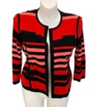 Exclusively Misook Striped Open Front Sweater Cardigan Red Pink Black XL Petite