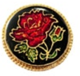 Vintage Black Red Rose Resin Coated Flower Round Gold Tone Brooch Pin 1 1/16”