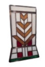 Tiffany-Style stained glass hurricane shade Brown Red White green arrow design