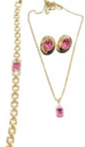 Estate Lot Jewelry Set Gold Tone Pink Gem Necklace Earrings Bracelet Barbiecore