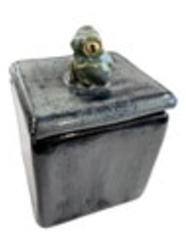 Art Studio Cube Shaped Pottery Trinket Box Glazed Frog Handmade Signed 2” X 2”