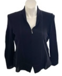 Exclusively Misook Textured Full Zip Sweater Cardigan Black XL Petite