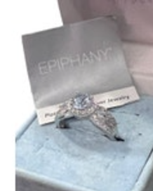 Epiphany Platinum Clad Diamonique Ring size 9 Round Lt Blue Accents .925